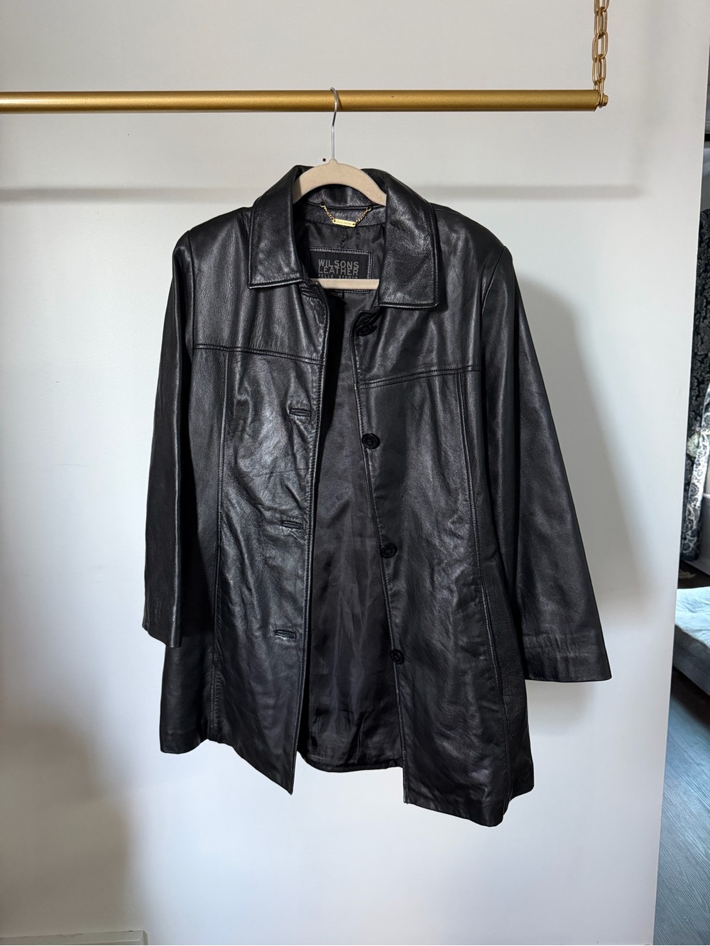 Wilson’s leather Black Leather Button-Front Coat